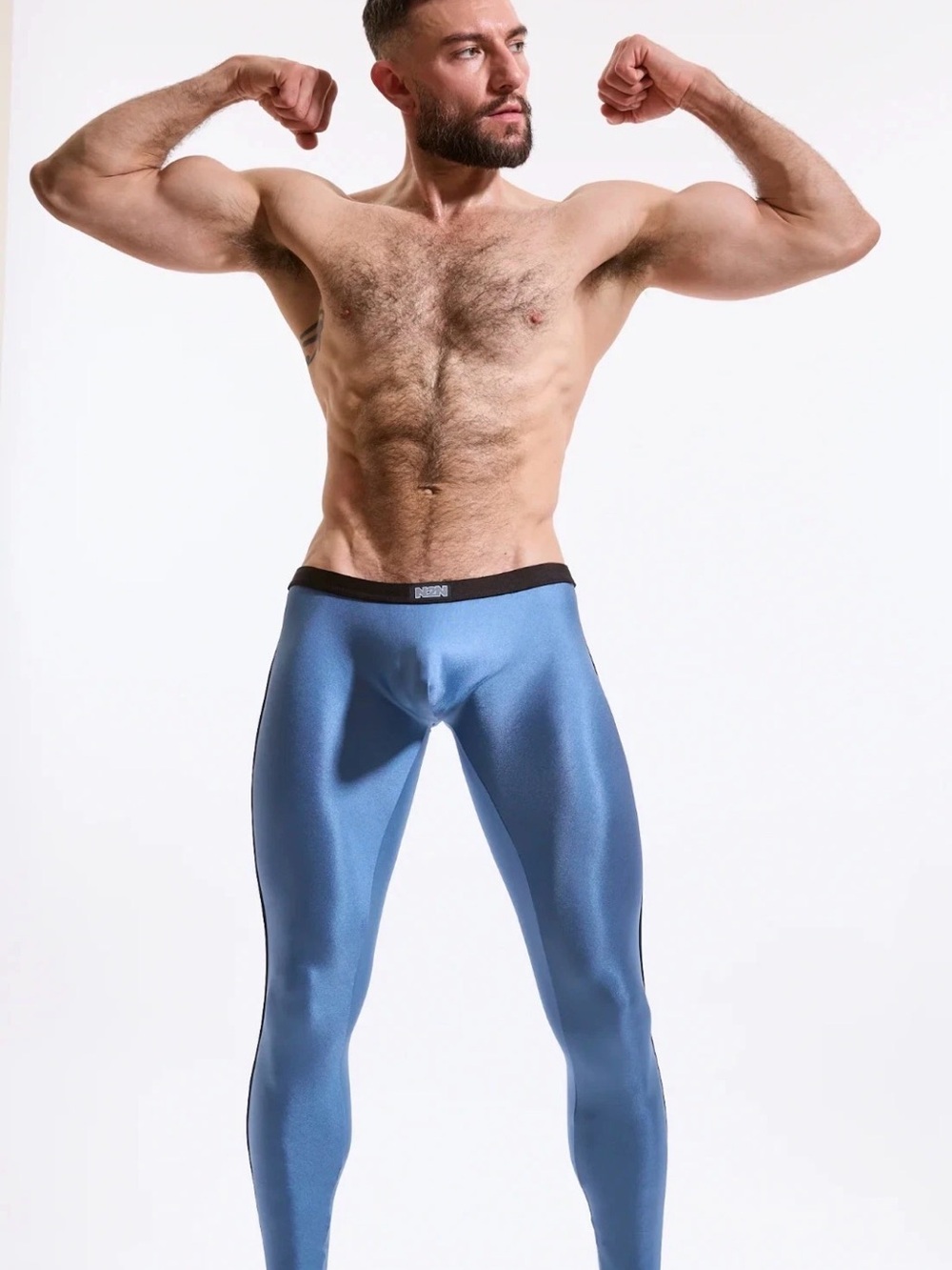 SEXY! N2N Bodywear Men’s light blue sea dolphin pouch-enhancing tights MED NEW